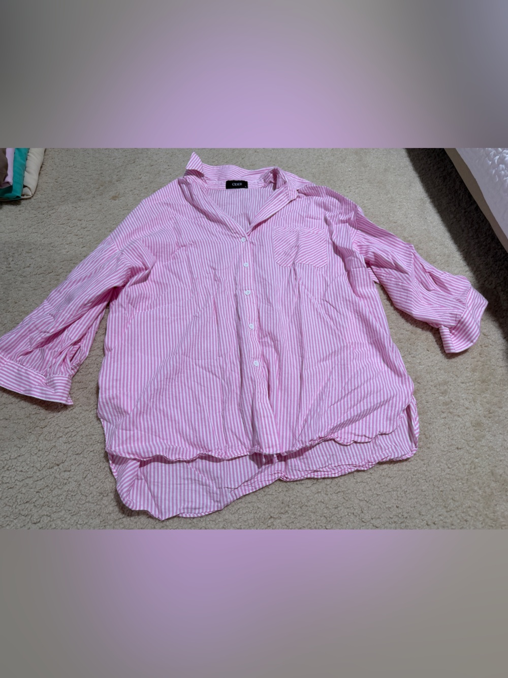 Cider Pink & White Striped Relaxed Button-Down Blouse
